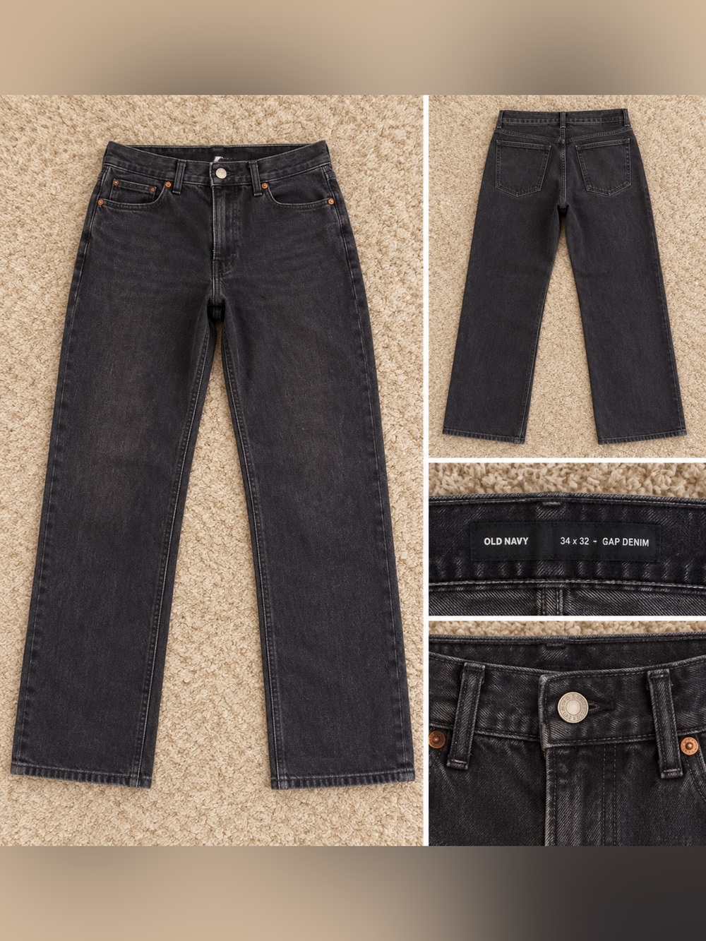 Old Navy Mid-Rise O.G. Straight Jeans Black Wash Stretch Denim